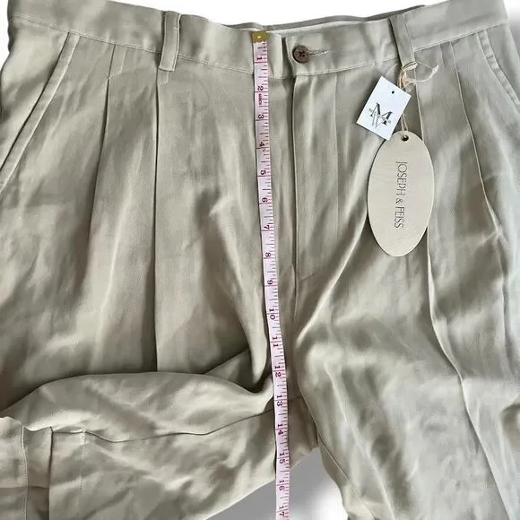 Joseph & Feiss Shorts Men's Sz 38 Khaki 100% Silk Chino Pleated Resort Vacay NWT - Picture 13 of 15